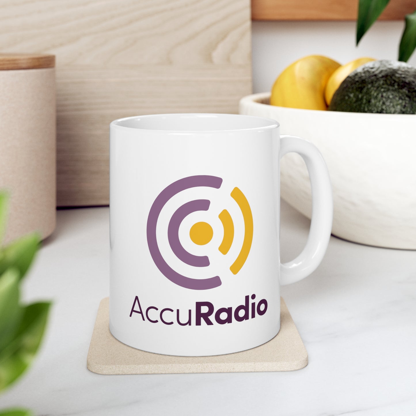 AccuRadio white ceramic mug
